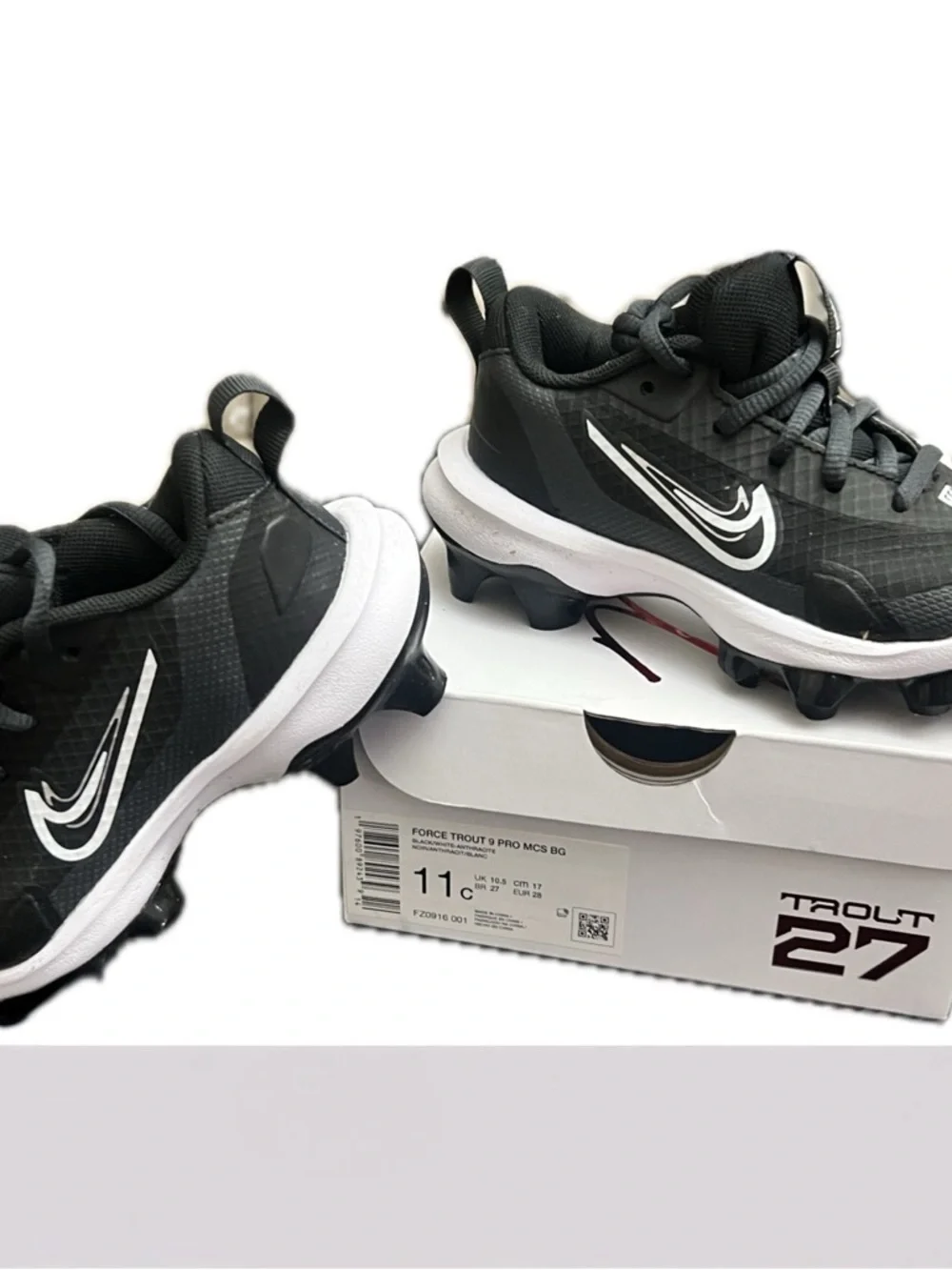 Nike Force Trout 9 Pro MCS BG Boys Sz 11 Baseball Cleats Black/White - Picture 2 of 15